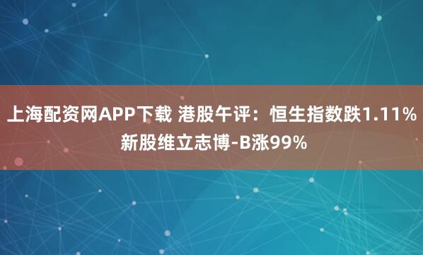 上海配资网APP下载 港股午评：恒生指数跌1.11% 新股维立志博-B涨99%